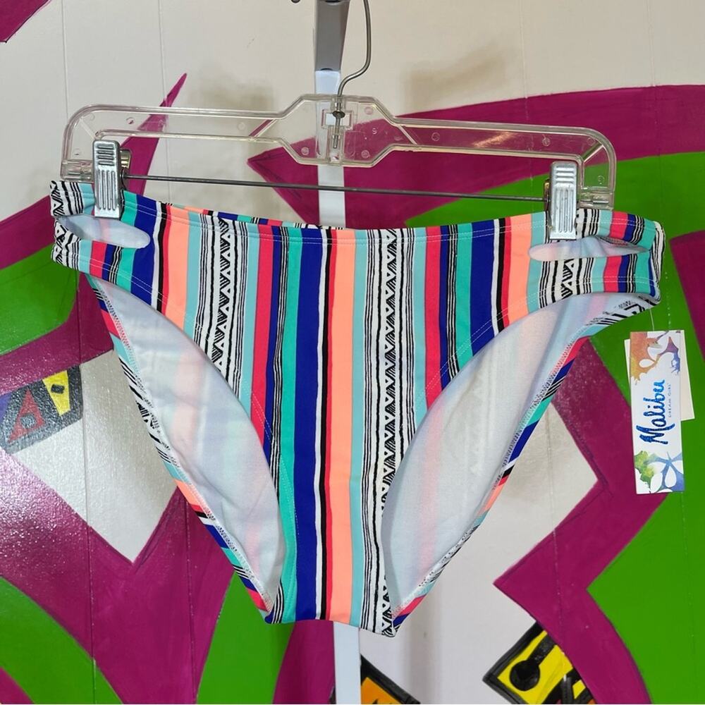 NWT, Malibu Striped Bikini Bottom with cutouts on the hips. Size XL. 15.5" Waist